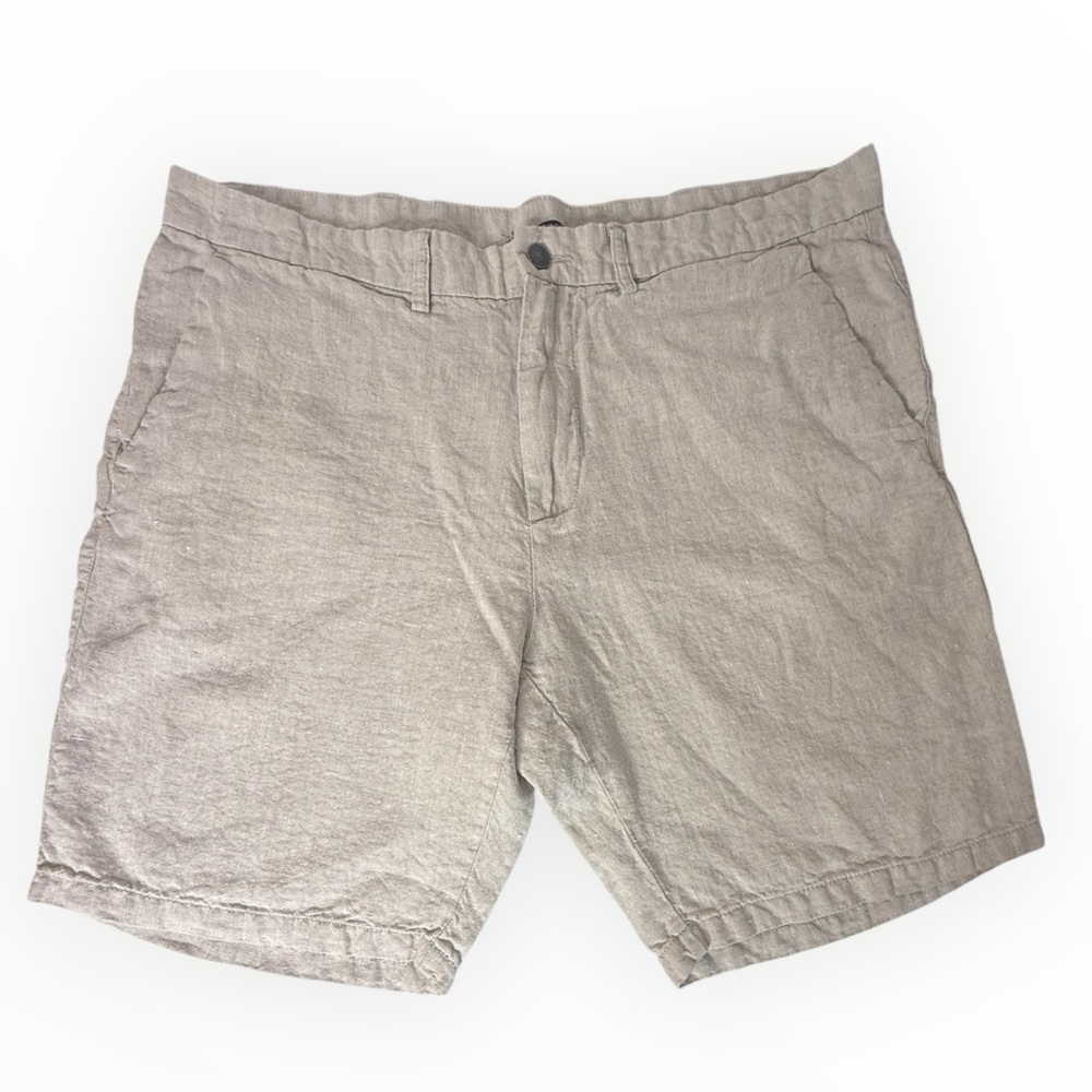 Old Navy Slim 100% Linen Flax Beige Mens 38 Shorts Flat Front Pockets